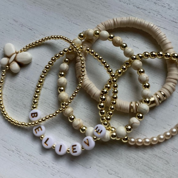 Jewelry - 14K Gold Plated Ivory Custom Bracelet Stack - Set of 5